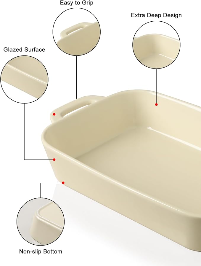 Sweejar Ceramic Bakeware Set, 9x13 Rectangular Baking Dish for Cooking, Kitchen, Cake Dinner, Banquet and Daily Use, Casserole Dishes for Oven Porcelain Baking Pans（Beige)