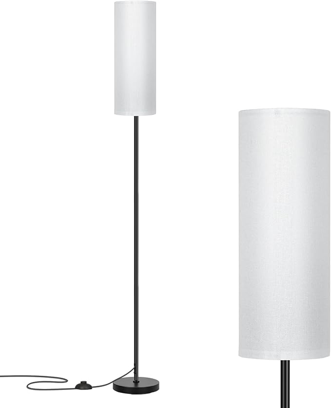 FRIDEKO HOME Floor Lamp with White Shade, Simple Design with Foot Pedal Switch, Small Tall Lamps for Living Room Bedroom Office, Corner Floor Stand Light with Black Pole Lamp (No Bulb/No Remote)