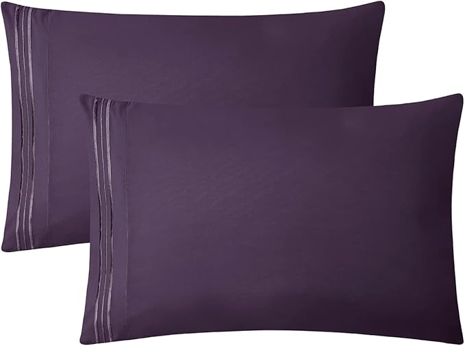 Clara Clark Bed Sheets, Premier 1800 Series 4 Piece Bed Sheet Set, Deep Pocket, Wrinkle, Fade, Stain Resistant, Luxury Soft Bedding Sheets & Pillowcases, Split King, Purple Eggplant