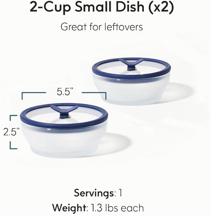 Anyday 2-Pack (2-Cup) Glass Food Storage Set with Glass Lids | Plastic-Free Frosted Meal Prep Bowls | Stackable Airtight Storage Container Set with Vented Silicone Lid for Microwave-Safe Reheating