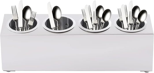 DYNAMI 4-Compartment Stainless Steel Utensil Holder,Commercial Perforated Silverware Holder,Cylinder Silverware Utensil Holder Flatware Organizer Countertop,for Restaurant Kitchen (4-Compartment)