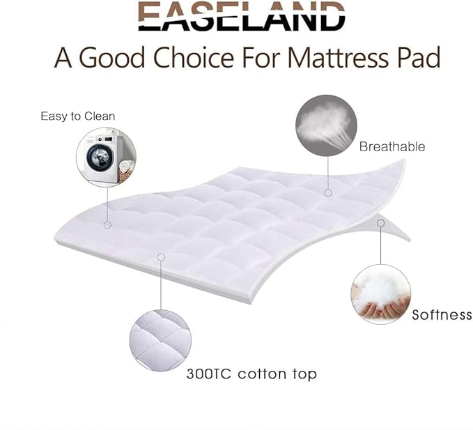 EASELAND Twin XL Mattress Pad Pillow Top Quilted Fitted Mattress Cover/Protector Extra Long Cotton Top 8-21" Deep Pocket Cooling Mattress Topper (39x80 Inches, White)