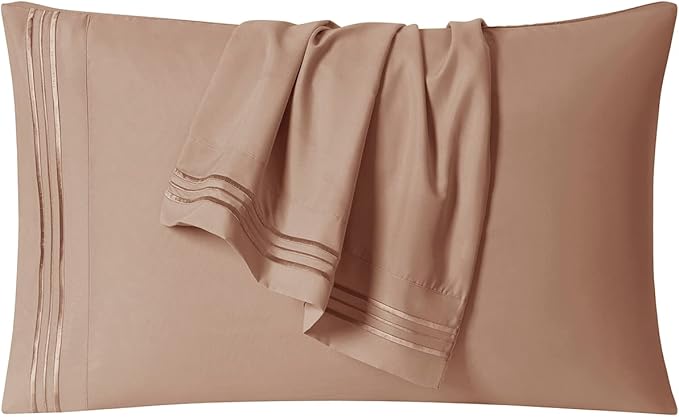 Clara Clark Bed Sheets, Premier 1800 Series 4 Piece Bed Sheet Set, Deep Pocket, Wrinkle, Fade, Stain Resistant, Luxury Soft Bedding Sheets & Pillowcases, Queen, Taupe Sand