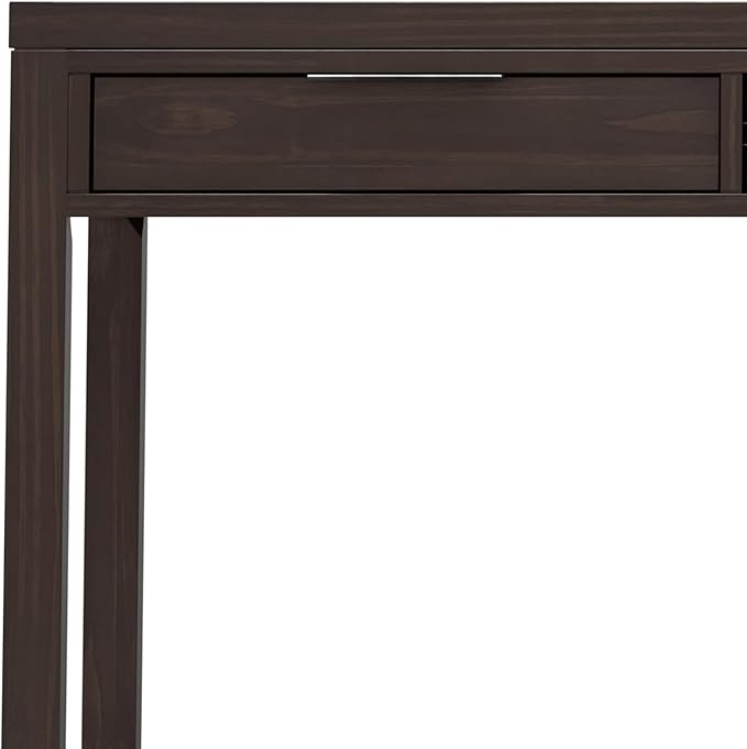 SIMPLIHOME Hollander Desk - 72-Inch Wide Solid Wood Writing Desk in Warm Walnut Brown, Contemporary Modern Home Office Computer Table for Study with 2 Drawers and Flip-Down Keyboard Tray