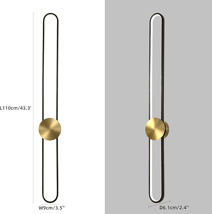 JAYMP Modern Wall Sconce 4000K Dimmable LED Wall Light Fixture, Hardwired Wall Lamp for Living Room, Dining Room, Bedroom, Hallway, Lobby, Entryway, 1 Pack (Brushed Black, H110cm/43.3inch)