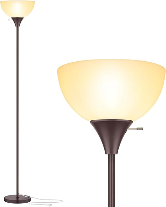 Floor Lamp, LED Standing Lamps with White Plastic Shade, Corner Floor Lights for Living Room Bedroom, Rotary Switch, Bulb not Included, Brown