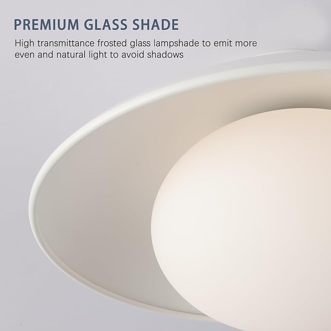 Soft White 15in Semi Flush Mount Ceiling Light Fixture, Bowl Lampshade Style Vintage Close to Ceiling Light Fixture, Modern Flush Mount Light for Bedroom, Entryway, Corridor, Room Decor Lamp