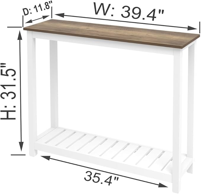 FOLUBAN Farmhouse Sofa Table, Rustic Vintage Console Table for Entryway, Living Room, Hallway, White