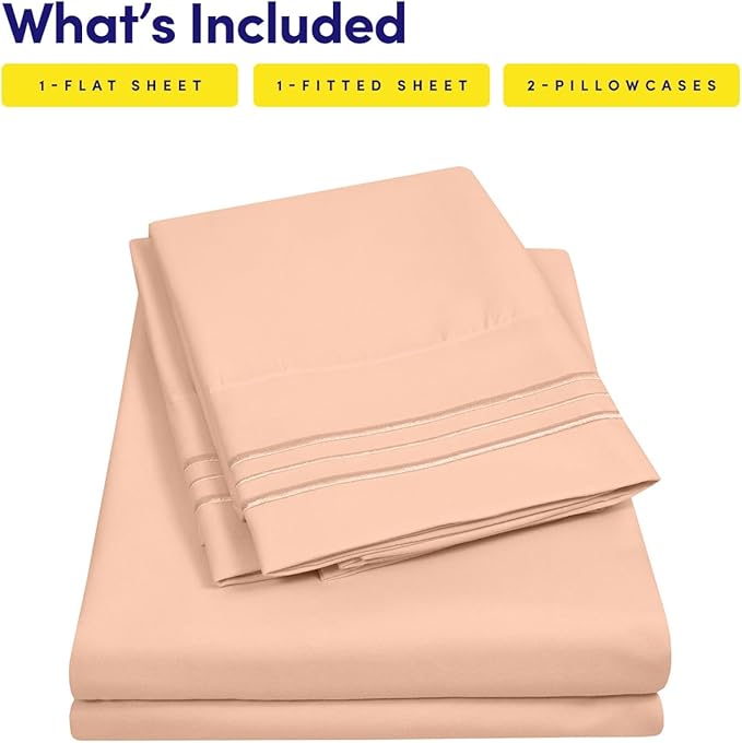 1500 Supreme Collection King Sheet Sets Peach - Luxury Hotel Bed Sheets and Pillowcase Set for King Mattress - Extra Soft, Elastic Corner Straps, Deep Pocket Sheets, King Peach