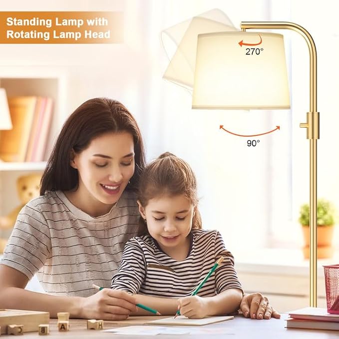 Ambimall Fully Dimmable Floor Lamp - Floor Lamps 9W LED Light Bulbs, Standing Lamps for Living Room, Modern Standing Light Tall Lamp for Bedroom (Gold and White)