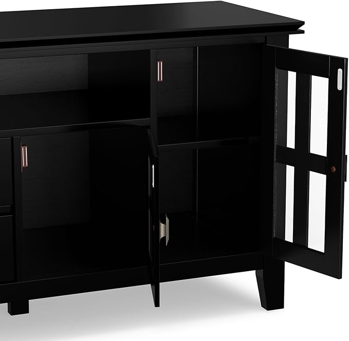 SIMPLIHOME Artisan SOLID WOOD 72 Inch Wide Transitional TV Media Stand in Black for TVs up to 80 Inches, For the Living Room and Entertainment Center