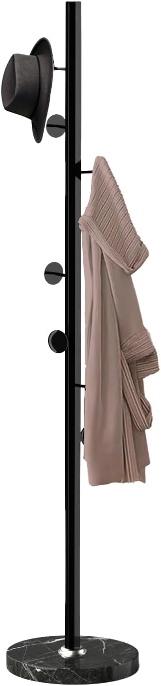 Metal Coat Rack Freestanding, Sturdy Coat Rack Stand with Natural Marble Base, Coat Racks Tree Hats Hanger Holder Stand for Entryway, Hallway, Bedroom(8 Hooks)