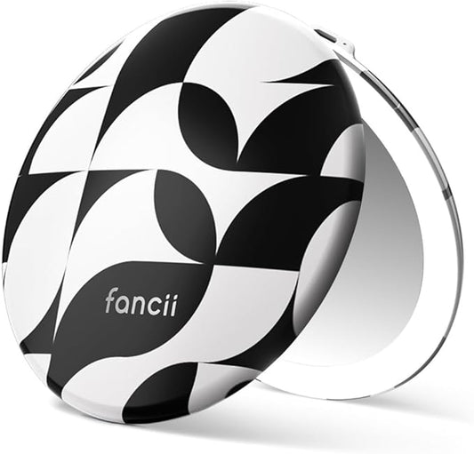Fancii Taylor Compact Travel Makeup Mirror with Lights, 10x /1x Magnifying, Rechargeable, 3 Light Modes, Dimmable - Small Lighted Handheld Purse Mirror, Double Sided, for Gifts (Mellow Monochrome)