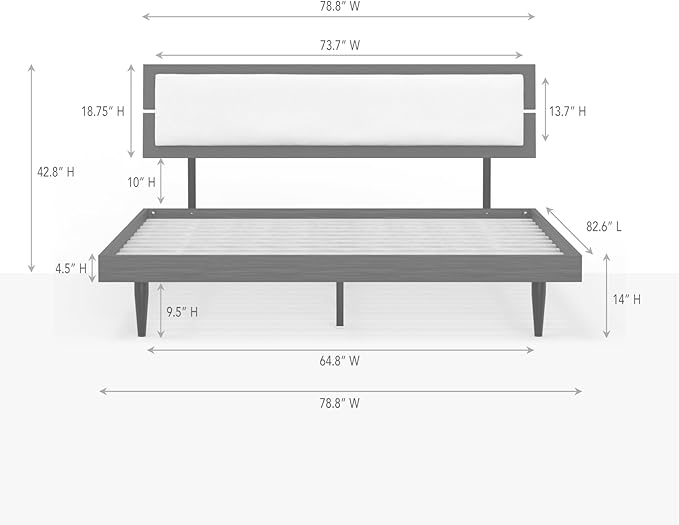 Modern Solid Wood Platform Bed with Adjustable Headboard with Cushion – No Box Spring Needed,Fast Assembly – King Size in White