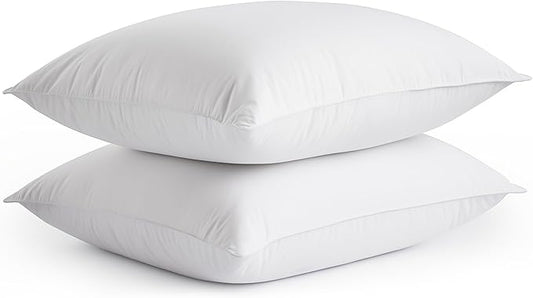 Goose Down Feather Pillows, Soft Bed Pillows Standard Size Set of 2, 100% Soft Cotton Shell, Hotel Pillows for Back, Stomach or Side Sleepers