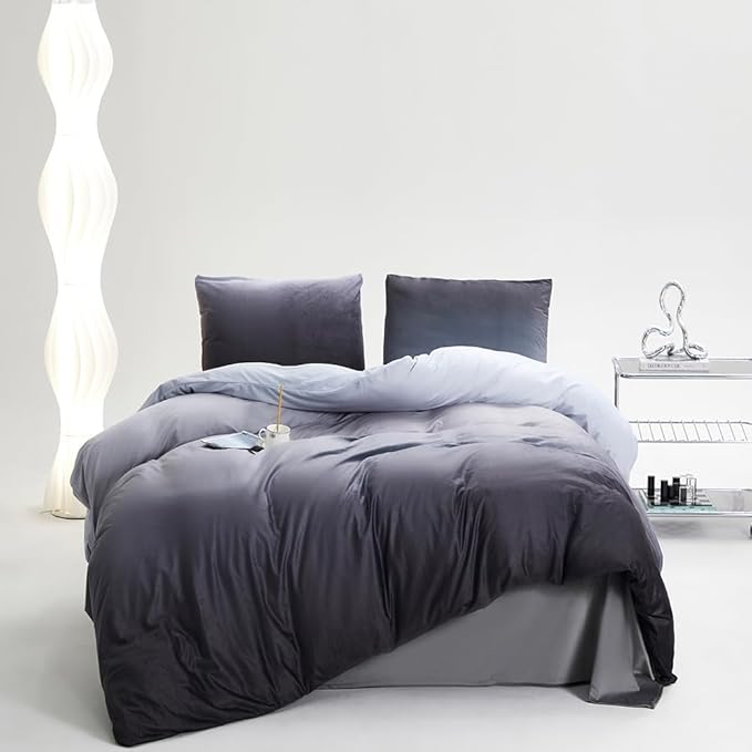 CLOTHKNOW Gray White Comforter Sets Twin/Twin XL Gradient Grey Velvet Bedding Comforter Sets Gray Bed Sets Soft