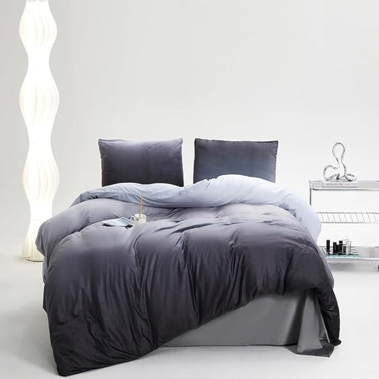 CLOTHKNOW Gray White Comforter Sets Twin/Twin XL Gradient Grey Velvet Bedding Comforter Sets Gray Bed Sets Soft