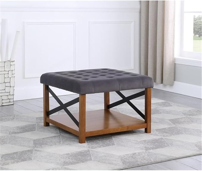 HomePop Tufted Ottoman with Wooden Storage - Gray