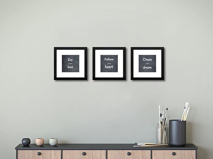 8x8 Picture Frame Set of 3 with Real Glass for Pictures 5x5 with Mat or 8x8 Without Mat, Wall Gallery or Tabletop display Photo Frames in Black