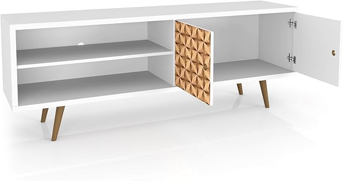 Manhattan Comfort Liberty Mid Century Modern TV Stand for Televisions up to 60 Inches, Bedroom and Living Room Entertainment Center with Storage, Shelves, and Cabinet, 63" Wide, White/3d Print