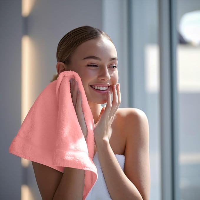 Towel and Linen Mart 100% Cotton - Wash Cloth Set - Flannel Face Cloths, Highly Absorbent and Soft Feel Fingertip Towels (Pink, Pack of 12)