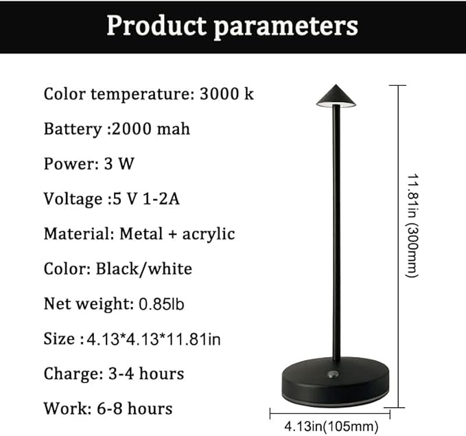 Cordless Table Lamps,Rechargeable Led Touch Bar Lamp, Portable Battery Desk Lamp,2 Level Brightness Dimmable Night Light,Minimalist Design, for Living Room/Restaurant/Couple Dinner/(Black)