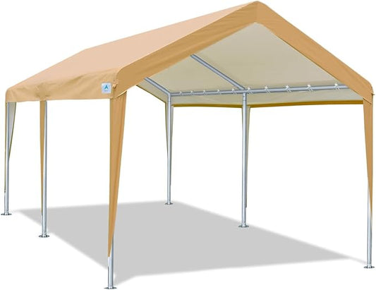 ADVANCE OUTDOOR 10x20 ft Heavy Duty Carport Potable Car Canopy Garage Party Tent Boat Shelter, Adjustable Height, with Leg Cloth, Beige