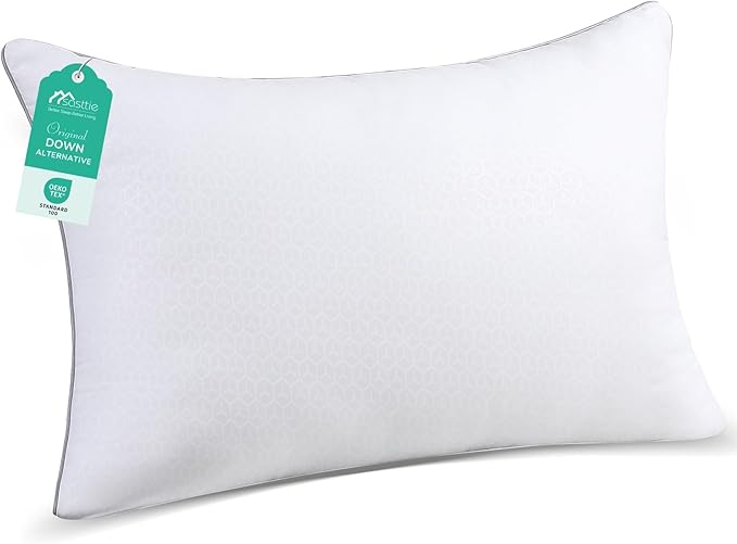 Sasttie Queen Size Pillow, Hotel Collection Single Bed Pillow for Side, Back, and Stomach Sleepers - Down Alternative Plump Filling - White, Set of 1, Queen, 20x30 Inches