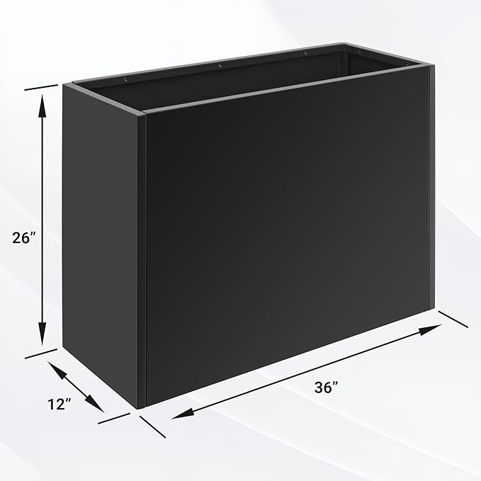 Metal Planter Box 36” x 12” x 26”, Heavy Duty Tall Black Planter with Removable Insert Shelf for Porch, Garden, Patio, Yard