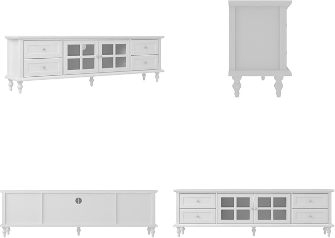 AIEGLE Mid-Century TV Stand for 75+ Inch TVs, 70.9" W Entertainment Center with Glass Doors, 4 Drawers & Cable Management, Media Console Cabinet, Light