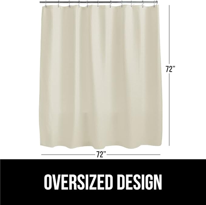 GORILLA GRIP Waffle Shower Curtain, Thick Weighted Fabric, Wrinkle and Rust Resistant, Hotel Quality Design, Heavy Duty Long Curtains for Bathroom Showers, Bath Tubs, Machine Wash, 72x72 Ivory Cream