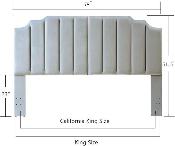 24KF Steel Gray Velvet Tufted King Upholstered Headboard, Modern Vertical Channel Design California King Headboard with Stepped Silhouette Top Edge, Steel Gray