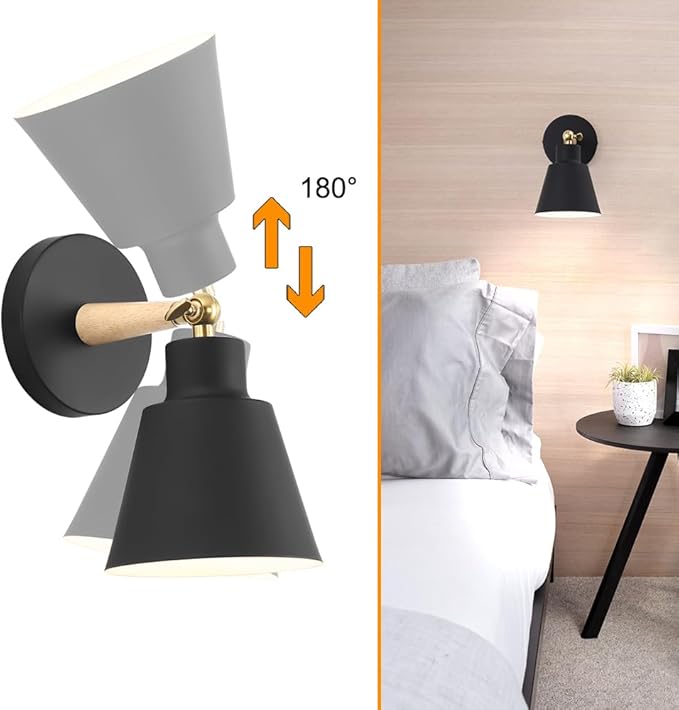 Battery Operated Wall Sconce Set of 2, Black USB Rechargeable Wall Lamp with 2500mAh Dimmable Detachable Bulb, Cordless Sconce Wall Lighting with Remote, 180° Rotate wall decor for Living Room Hallway