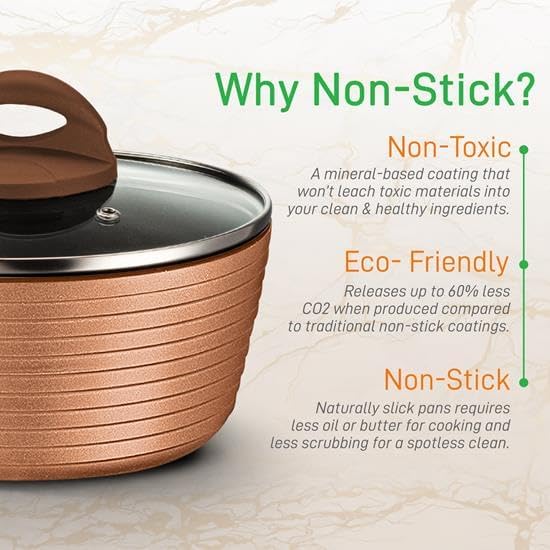 12-Piece Nonstick Kitchen Cookware Set - PTFE/PFOA/PFOS-Free Heat Resistant Lacquer Kitchen Ware Pots Pan Set Coffee/Brown - Saucepot, Pans, Cooking Pot, Oven Pot, Lid, Utensil - NutriChef NCCW12BRW