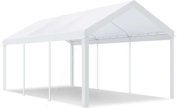 COBIZI Carports 10x20 Heavy Duty Car Tent Garage, Galvanized Frame Car Canopy Outdoor Shelter Waterproof & UV Protected with Windproof Ropes & Built-in Sandbags for Car Truck Boat, White