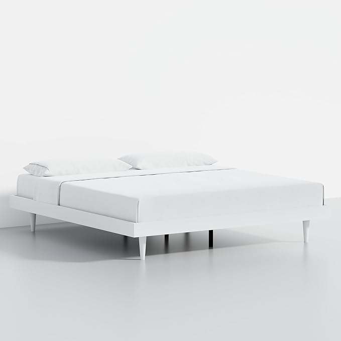 HavenWood Modern Solid Wood Platform Bed Base with Inset Wood Legs – No Box Spring Needed,Fast Assembly – King Size in White (No Headboard)