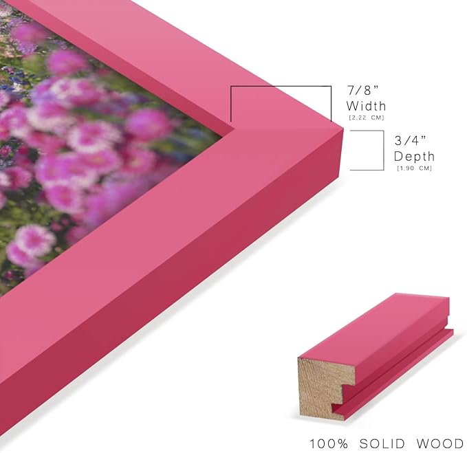 Renditions Gallery 8x10 inch Picture Frame High-end Modern Style, Made of Solid Wood and High Definition Glass Ready for Wall and Tabletop Photo Display, Hot Pink Frame