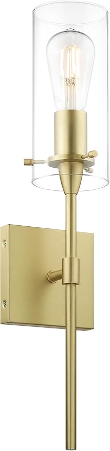 XiNBEi Lighting Gold Wall Sconce Modern Single Bathroom Sconce Light with Clear Glass Brass Wall Light Fixtures for Vanity & Living Room