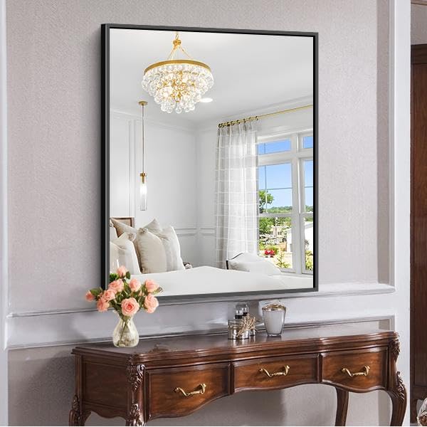 KOCUUY 30x36 Inch Large Black Wall Mounted Mirror,Aluminum Framed Decorative Rectangular Bathroom Mirror for Wall Over Sink,Vanity Mirror for Bedroom Living Room Bathroom,Functional Oversized Mirror