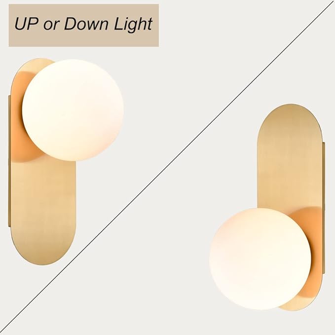 HOLKIRT Brass Wall Sconces Set of Two,Modern Wall Light,Globe Wall Sconce Wall Mount Light Wall Lighting for Bedroom Bathroom Living Room