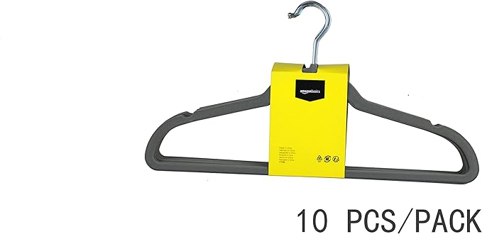 Amazon Basics Slim, Velvet, Non-Slip, Durable Suit Clothes Hangers for Closet, Coats, Pants, Shirts, Gray/Silver, Pack of 100