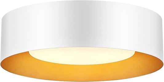 Modern White and Gold Flush Mount Ceiling Lights, Glass Round Ceiling Lighting, Minimalist Drum Close to Ceiling Light Fixtures for Bedroom, Dining Room, Bathroom, Hallways, Living Room