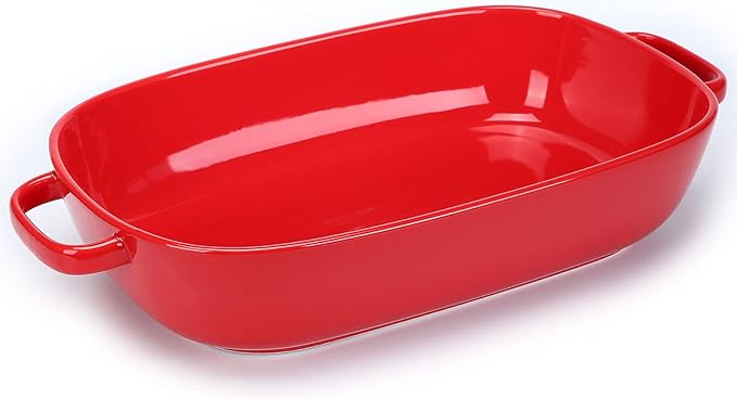 6 Quart Large Rectangular Baking Dish, 16x11 Inches Ceramic Baking Pan Casserole Dish for Cooking,Kitchen and Daily Use, Safe for Oven Microwave Refrigerator Disinfection Cabinet and Dishwasher,Red