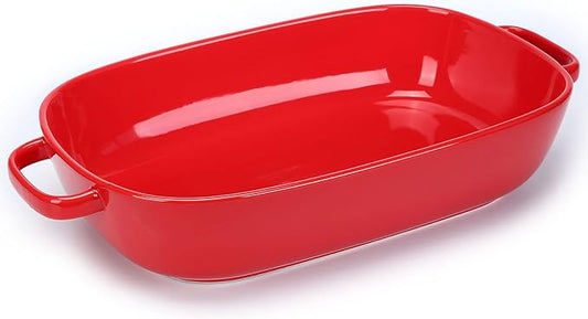 6 Quart Large Rectangular Baking Dish, 16x11 Inches Ceramic Baking Pan Casserole Dish for Cooking,Kitchen and Daily Use, Safe for Oven Microwave Refrigerator Disinfection Cabinet and Dishwasher,Red