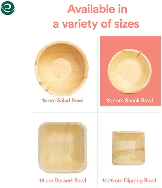 ECO SOUL Palm Leaf Bowl 200 pc, Small 5" (8 Oz) | Round Like Bamboo Bowls, Compostable, Biodegradable, Disposable Palm Leaf Bowls Eco-friendly | Sturdy, Microwave & Oven Safe