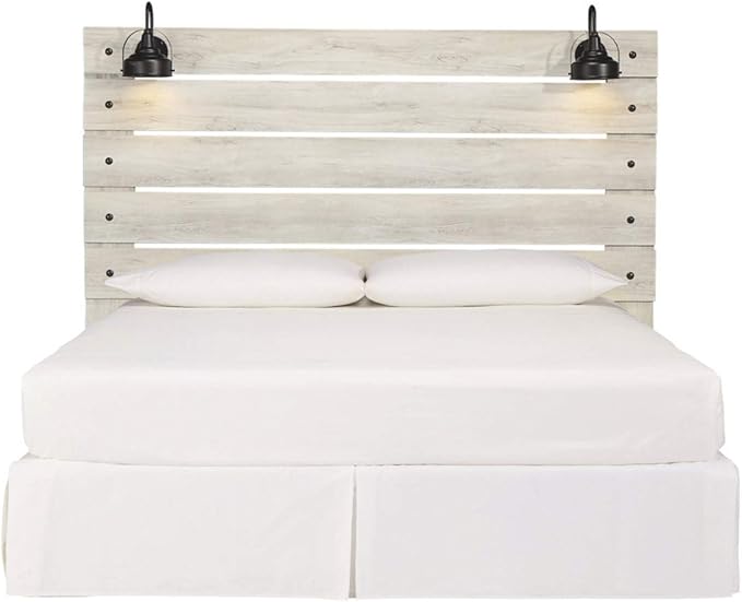 Signature Design by Ashley Cambeck Farmhouse Panel Headboard ONLY with USB Charging Stations, King, Whitewash