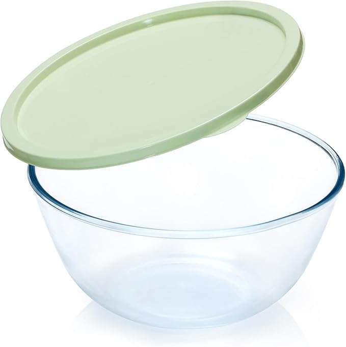 NUTRIUPS 4.7 Quart Large Glass Mixing Bowl with Lid, Deep Big Glass Bowl Large Salad Bowl
