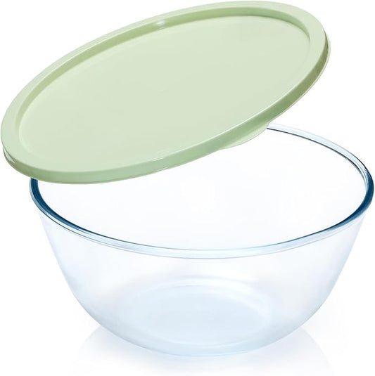 NUTRIUPS 4.7 Quart Large Glass Mixing Bowl with Lid, Deep Big Glass Bowl Large Salad Bowl