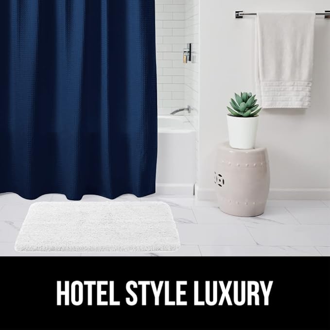 GORILLA GRIP Waffle Shower Curtain, Thick Weighted Fabric, Wrinkle and Rust Resistant, Classic Hotel Quality Design, Heavy Duty Long Curtains for Bathroom Showers, Bath Tubs, Machine Wash, 72x72, Navy