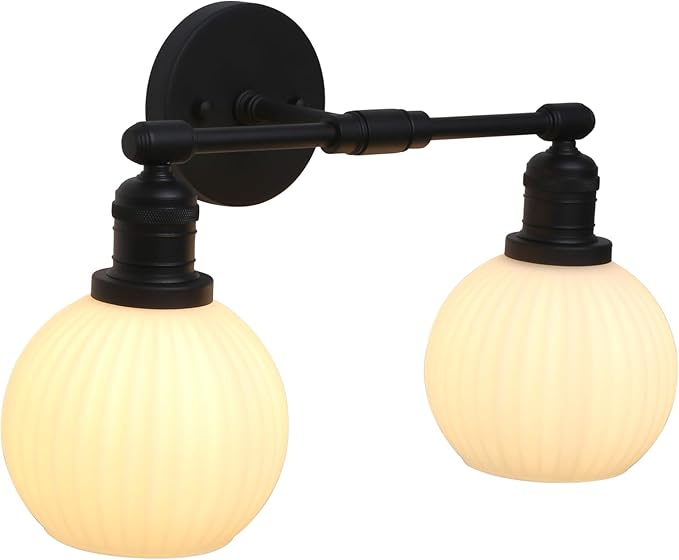Vintage 2-Lights Wall Sconce with Milk White Glass Globe Shade, Hardwired Indoor Wall Light Fixture for Bathroom Vanity Living Room Bedroom